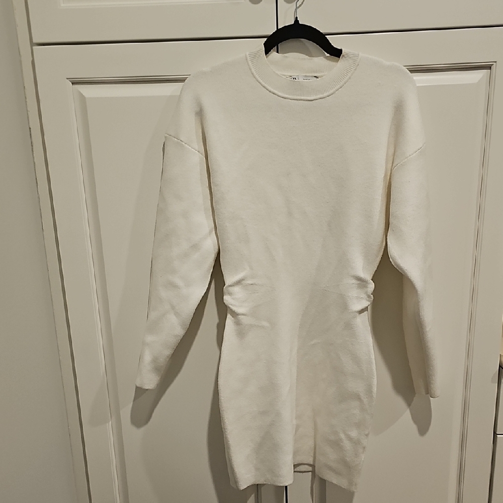 Zara Cream Long Sleeve Sweater Dress